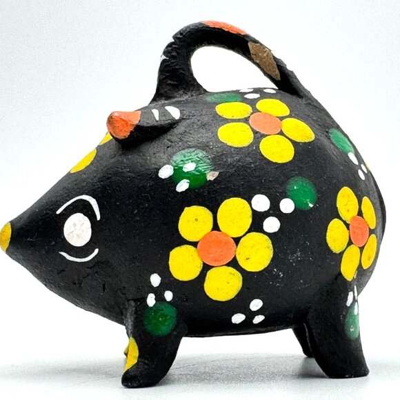Hand Painted Mexican Folk Art Piggy Bank Figurine With Floral Design - Picture 4 of 9